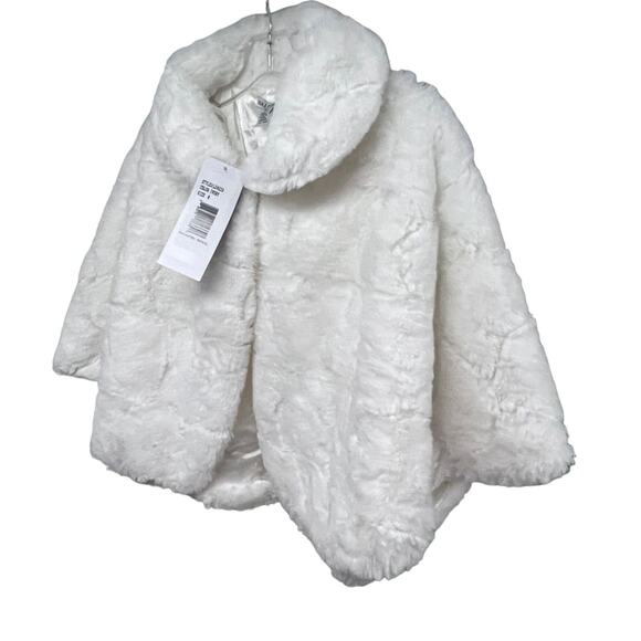 Nina Leonard White Faux Fur Capelet Wrap Jacket Coat Small Button Up Bling New - Picture 3 of 11